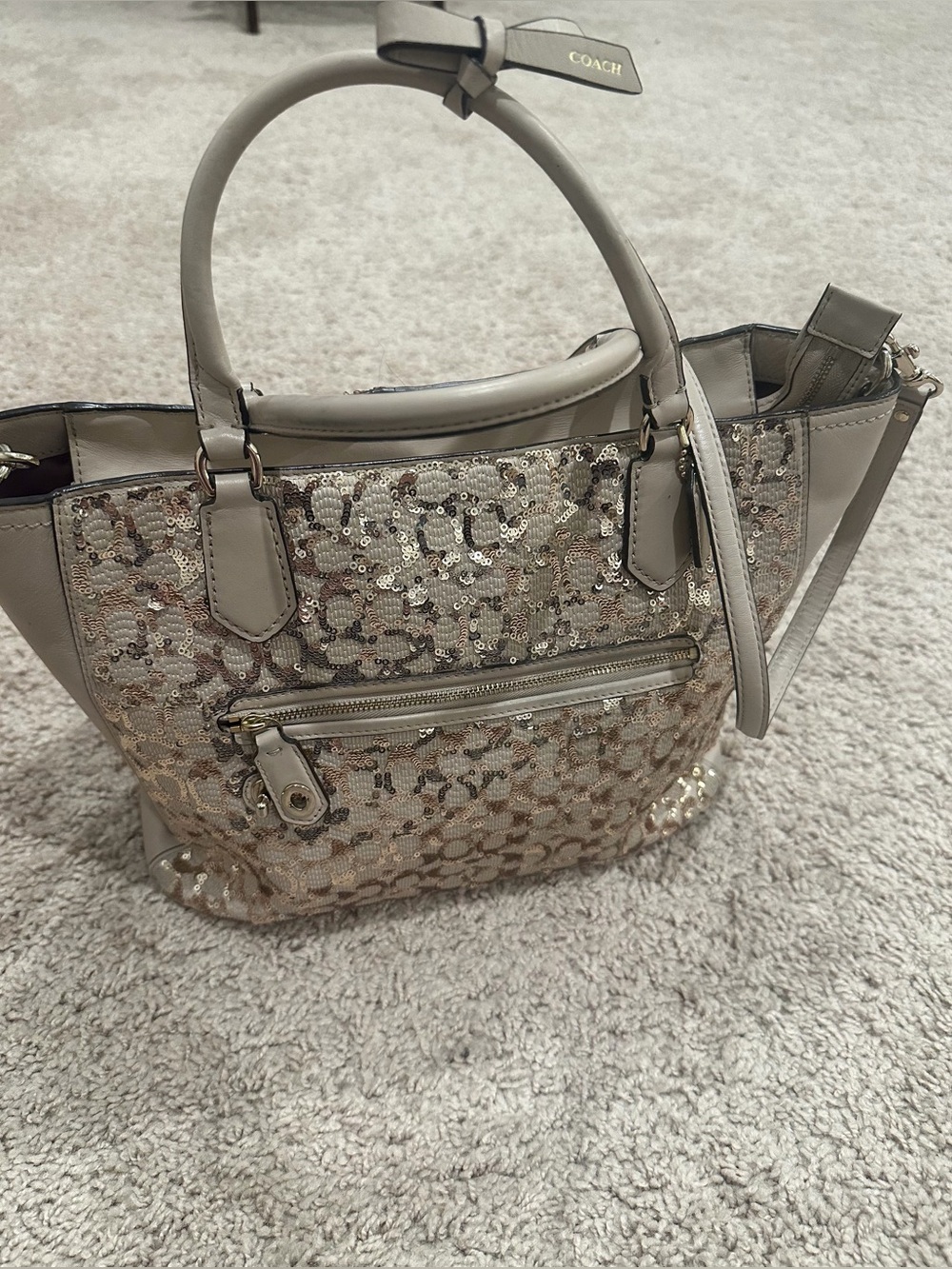 Coach Sequin Signature Tote in Taupe